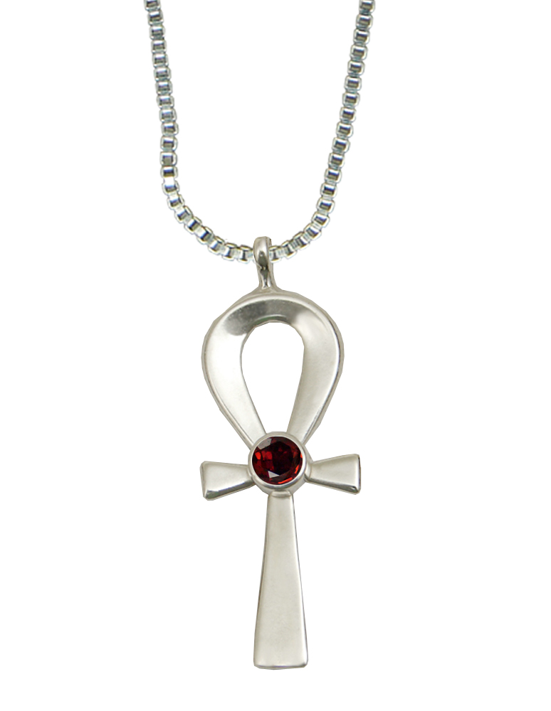 Sterling Silver Ankh Pendant With Garnet and